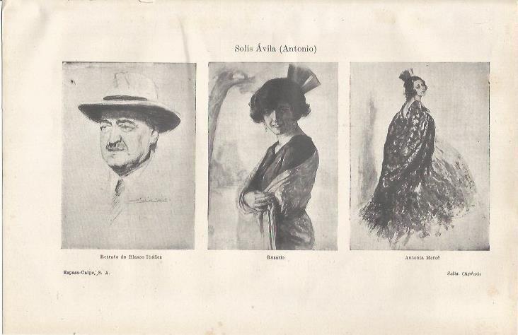 LAMINA ESPASA 37088: Retrato de Blasco Ibañez, Rosario y Antonia Marce, por Antonio Solis Avila