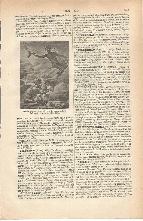 LAMINA ESPASA 37074: Indios papues pescando, dibujo de Ellis Silas