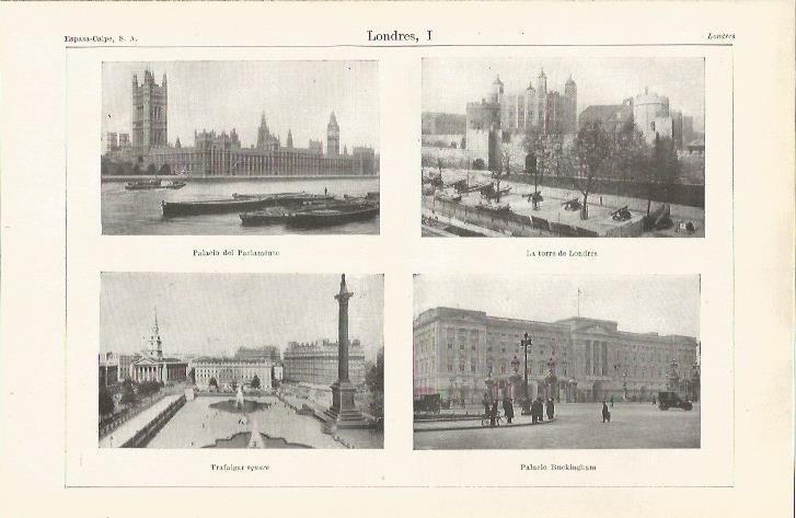 LAMINA ESPASA 37117: Parlamento, Torre de Londres, Trafalgar Square y Palacio de Buckingham en Londres