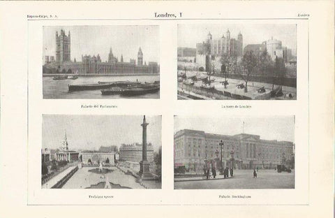 LAMINA ESPASA 37117: Parlamento, Torre de Londres, Trafalgar Square y Palacio de Buckingham en Londres