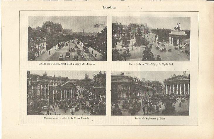 LAMINA ESPASA 37115: Muelle del Tamesis, Picadilly, Mansion House y Banco de Inglaterra en Londres