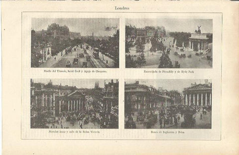 LAMINA ESPASA 37115: Muelle del Tamesis, Picadilly, Mansion House y Banco de Inglaterra en Londres