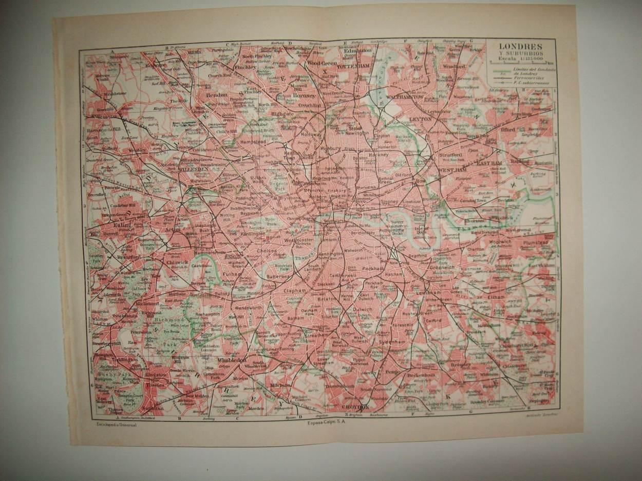 LAMINA ESPASA 37112: Mapa de Londres y suburbios