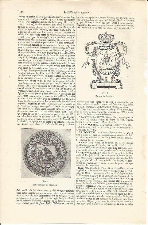 LAMINA ESPASA 37023: Escudo de Sanlucar