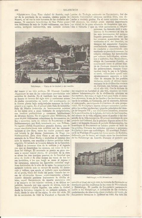 LAMINA ESPASA 37012: Ciudad y Castillo de Salzburgo, Austria