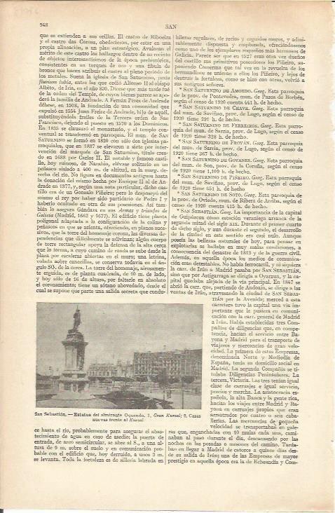 LAMINA ESPASA 37019: Estatua del Almirante Oquendo en San Sebastian