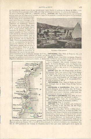 LAMINA ESPASA 37208: Vista y mapa de Lovrana, Austria