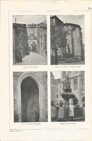LAMINA ESPASA 37258: Puerta de San Pedro, iglesia de Santo Domingo y Fuente de San Vicente en Lugo