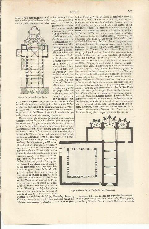 LAMINA ESPASA 37255: Planta de la iglesia de San Francisco y de la catedral de Lugo