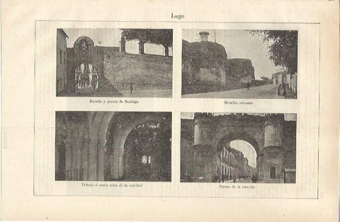 LAMINA ESPASA 37254: Murallas y Puerta de la Estacion en Lugo