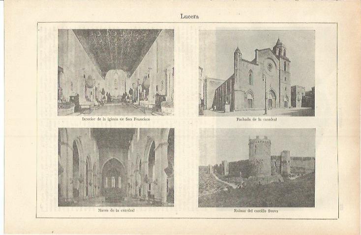 LAMINA ESPASA 37232: Catedral, iglesia de San Francisco y Castillo Svevo en Lucera, Italia