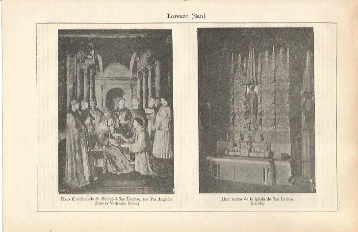 LAMINA ESPASA 37161: Sixto II ordenando a San Lorenzo e iglesia de San Lorenzo en Lleida