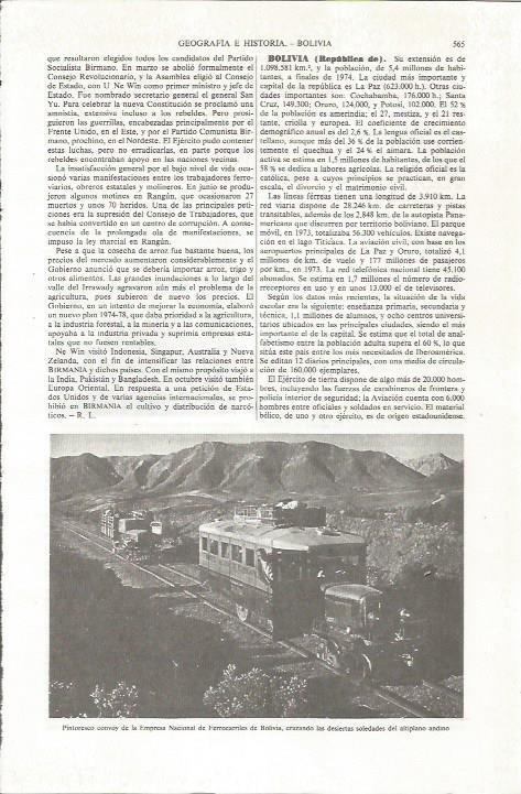 LAMINA ESPASA 36819: Tren de la Empresa Nacional de Ferrocarriles de Bolivia