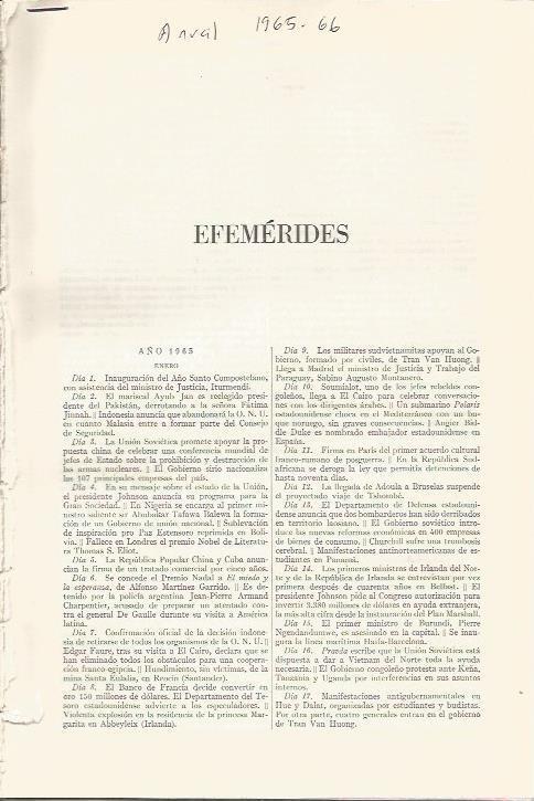 LAMINA ESPASA 36749: Efemerides años 1965. Entrada completa