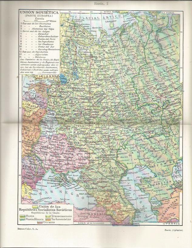 LAMINA ESPASA 36989: Mapa de la Union Sovietica, parte europea