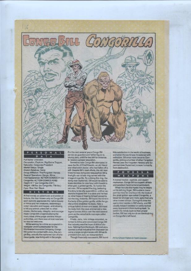 Ficha personaje DC Comics numero 116: Congo Bill + Congorilla y The Construct