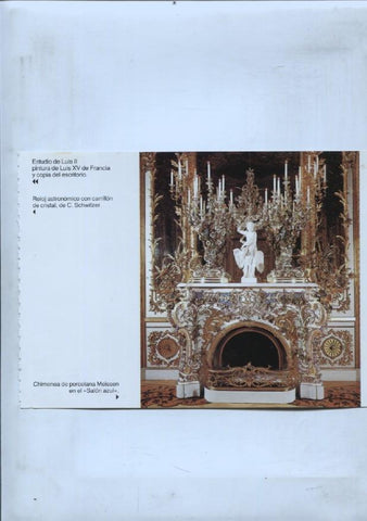 lamina souvenir del palacio Herrenchiemsee: Chimenea y Lampara en porcelana