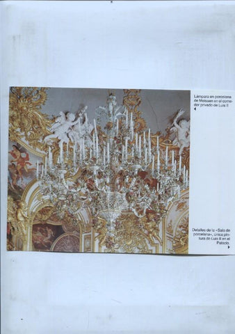 lamina souvenir del palacio Herrenchiemsee: Chimenea y Lampara en porcelana