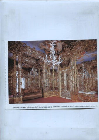 lamina souvenir del palacio Herrenchiemsee: Sala de los espejos y Fachada posterior palacio