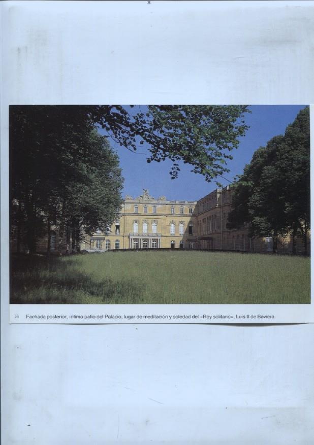 lamina souvenir del palacio Herrenchiemsee: Sala de los espejos y Fachada posterior palacio
