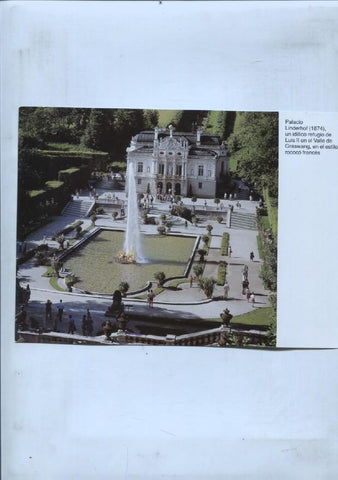 lamina souvenir del palacio Herrenchiemsee: Carroza y vista general del palacio