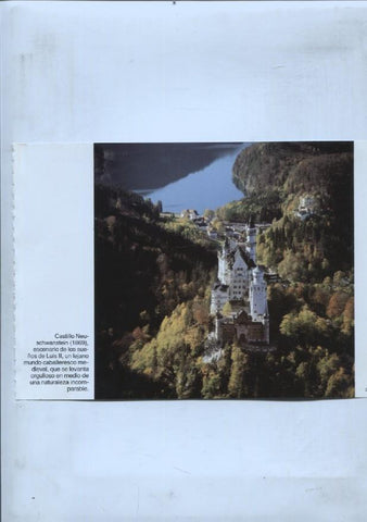lamina souvenir del palacio Herrenchiemsee: Castillo Neuschwanstein y Lago Chiem