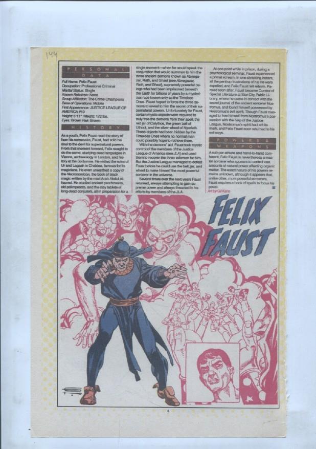 Ficha personaje DC Comics numero 144: Felix Faust + Felicity