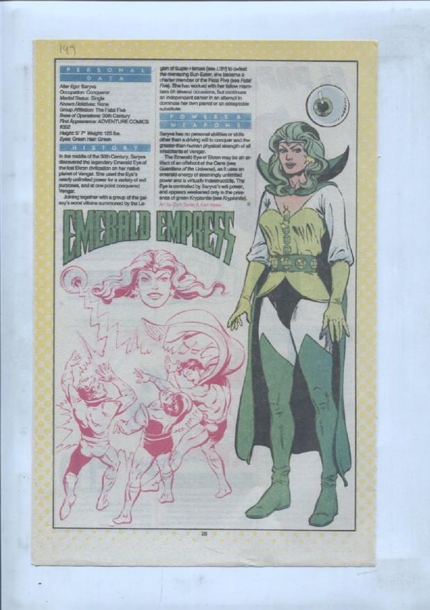 Ficha personaje DC Comics numero 149: Emerald Empress + El papagayo + Elv