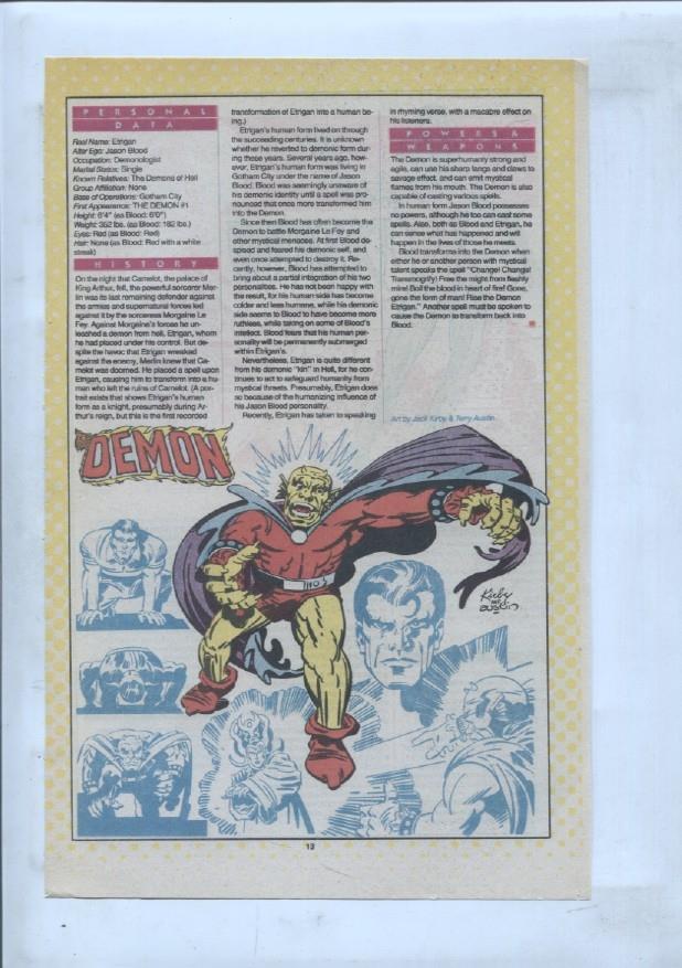 Ficha personaje DC Comics numero 165: Demonia + The Demon