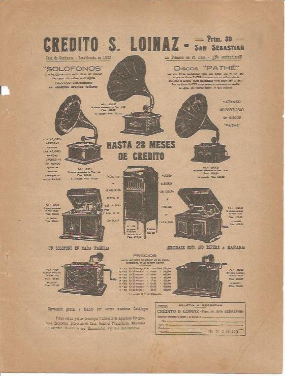LAMINA 25737: Publicidad de Credito S. Loinaz de San Sebastian
