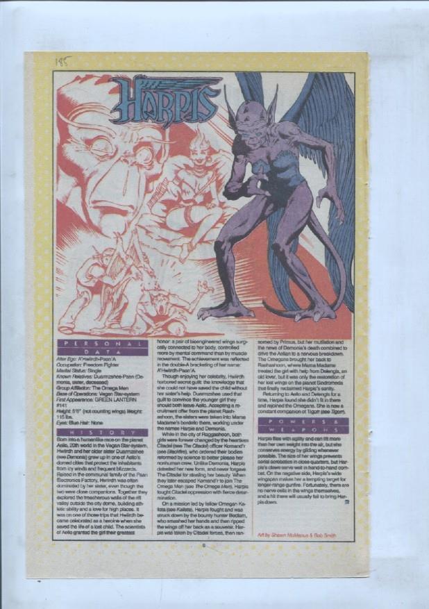 Ficha personaje DC Comics numero 185: Harpis + The Harlequin