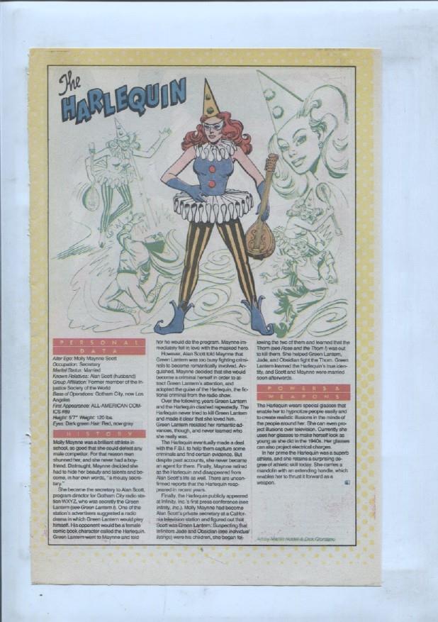 Ficha personaje DC Comics numero 185: Harpis + The Harlequin