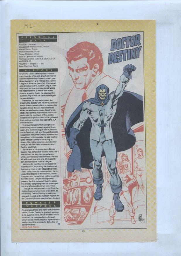 Ficha personaje DC Comics numero 192: Doctor Destiny + Doctor Cyber