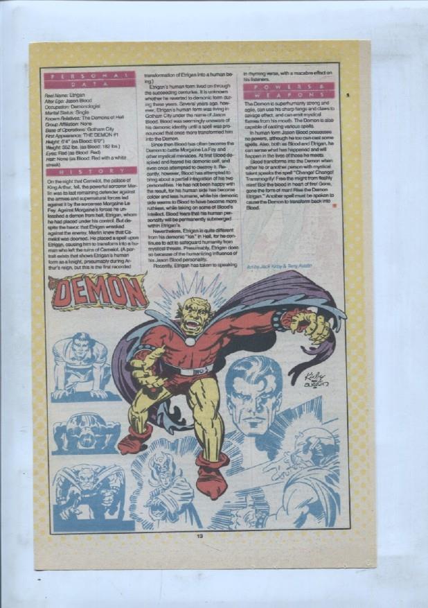 Ficha personaje DC Comics numero 195: Demonia + The Demon