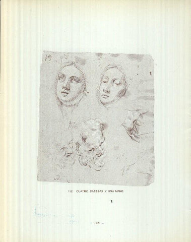 Dibujos de los siglos XVI y XVII: 112: Cuatro cabezas y una mano + angelito