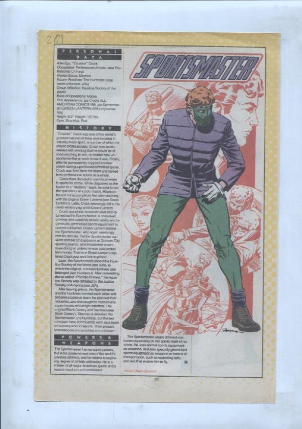 Ficha personaje DC Comics numero 201: Sportsmaster + Stalker