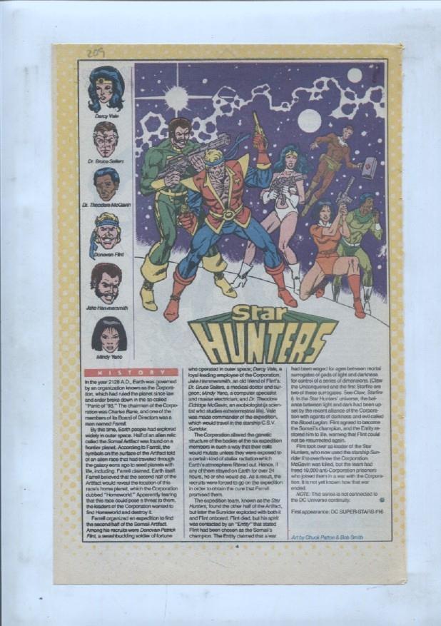 Ficha personaje DC Comics numero 209: Star Hunters + Star Hawkins