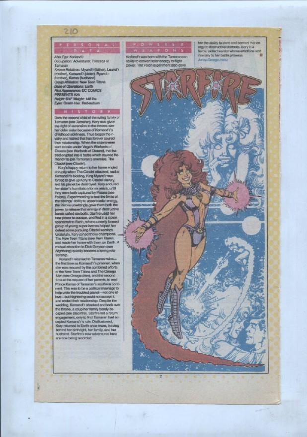 Ficha personaje DC Comics numero 210: Starfire + Starfire