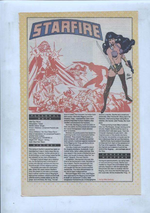 Ficha personaje DC Comics numero 210: Starfire + Starfire