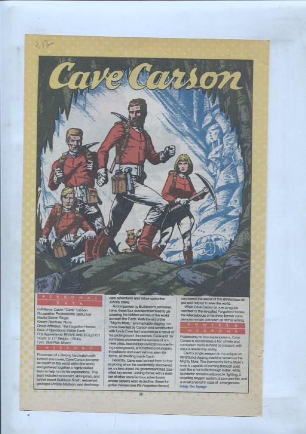 Ficha personaje DC Comics numero 217: Cave Carson + The Cavalier