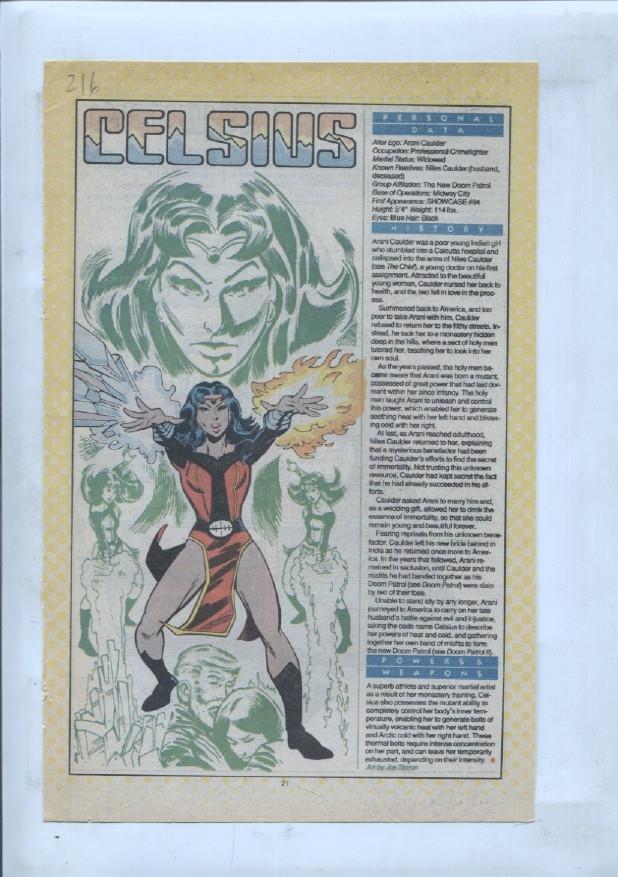 Ficha personaje DC Comics numero 216: Celsius + Challengers Mountain