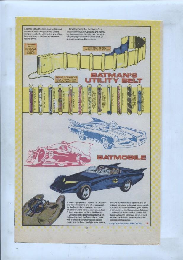 Ficha personaje DC Comics numero 245: Batplane + Batboat + Batman's utility Belt + Batmobile