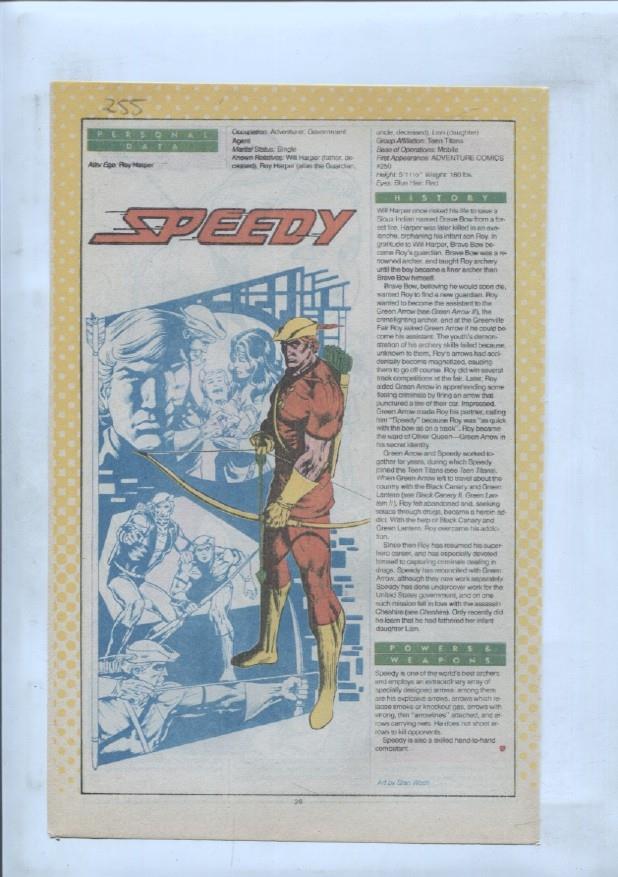 Ficha personaje DC Comics numero 255: Speedy + Speedy