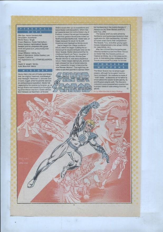 Ficha personaje DC Comics numero 263: The Silver Swan + Silver Scarab