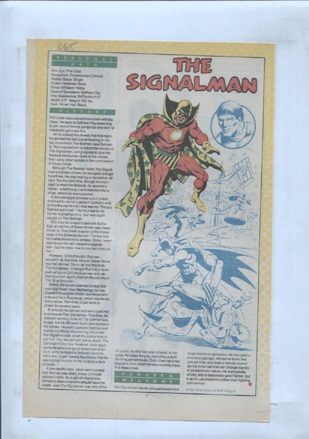 Ficha personaje DC Comics numero 265: The Signalman + Shrinking Violet