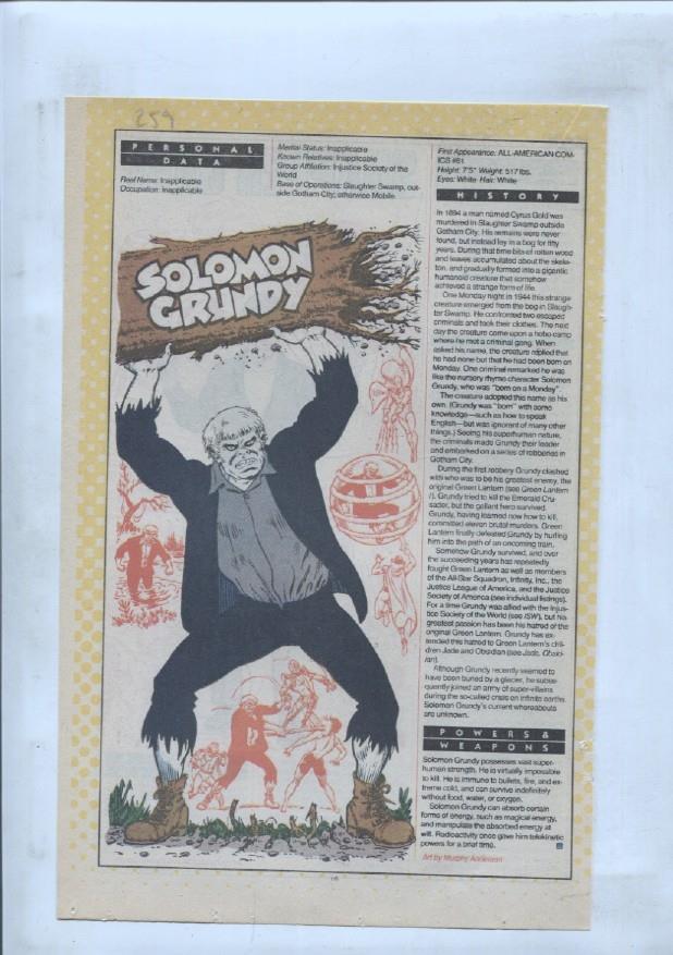 Ficha personaje DC Comics numero 259: Solomon Grundy + Snapper Carr