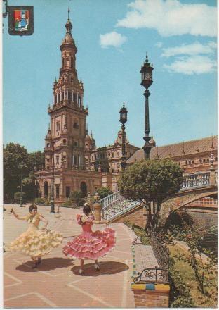 Postal E00906: Sevillanas, Plaza España, Sevilla