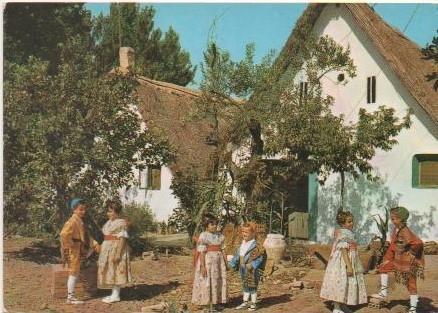 Postal E00155: Barracas, niños traje tipico Valencia