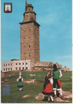 Postal E00352: Torre hercules, Traje tipico, La Coruña