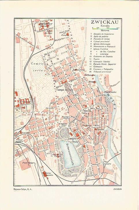 LAMINA ESPASA 37084: Plano de Zwickau, Alemania
